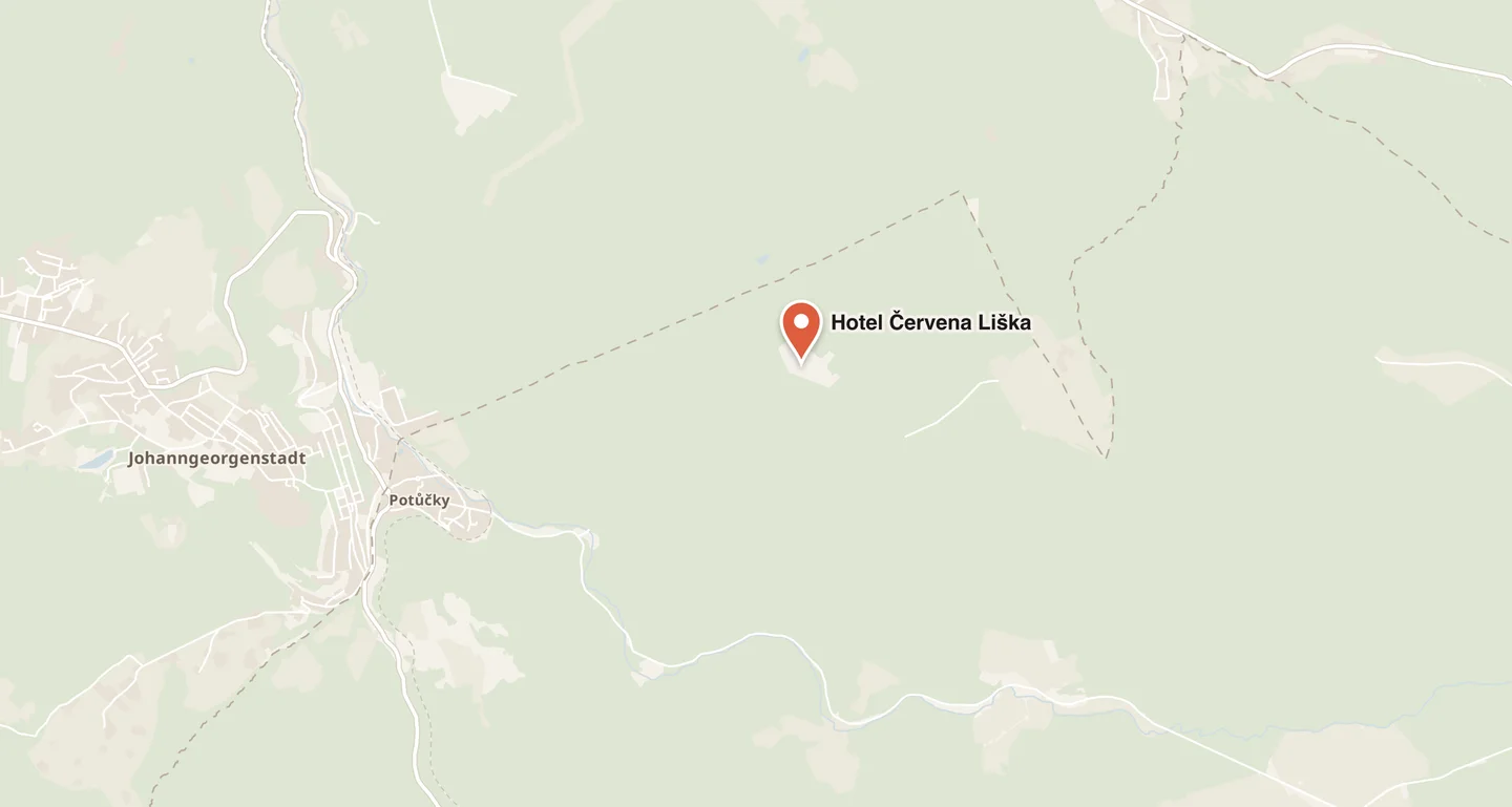 Karte der Umgebung des Hotels Červena Liška in Potůčky (Breitenbach)
